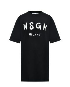 Платье-футболка с белым лого, черная MSGM